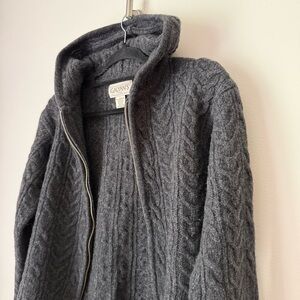 Vintage Galyan's Charcoal Gray Lambswool Cable Knit Zip-Up Hoodie Made in HK, L
